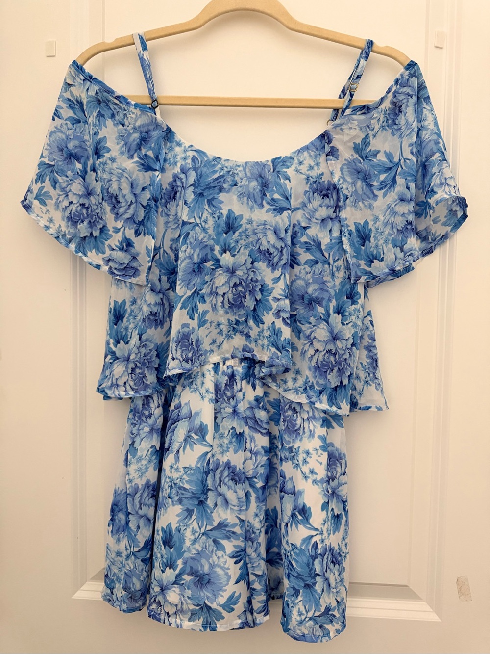 Show Me Your Mumu Quinn Ruffle Shorts Romper in "Mama Blues” - Size Small